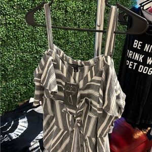 Thread Story Striped Gray and White Ruffle Top